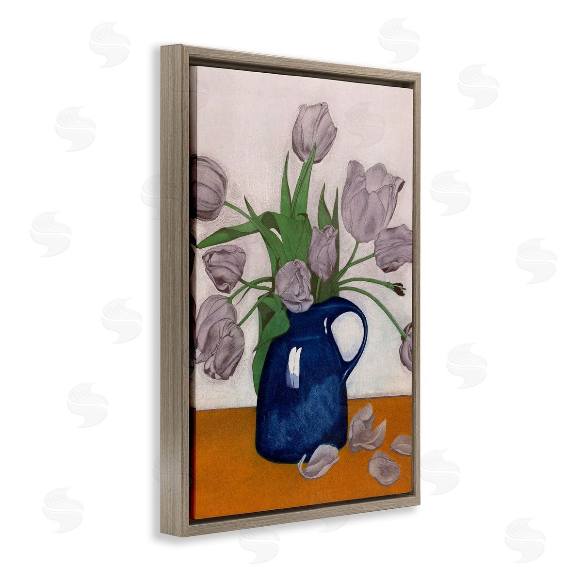 Falling Tulip Petals Vase Brown Floating Frame Canvas Wall Art, Home Decor by Incado