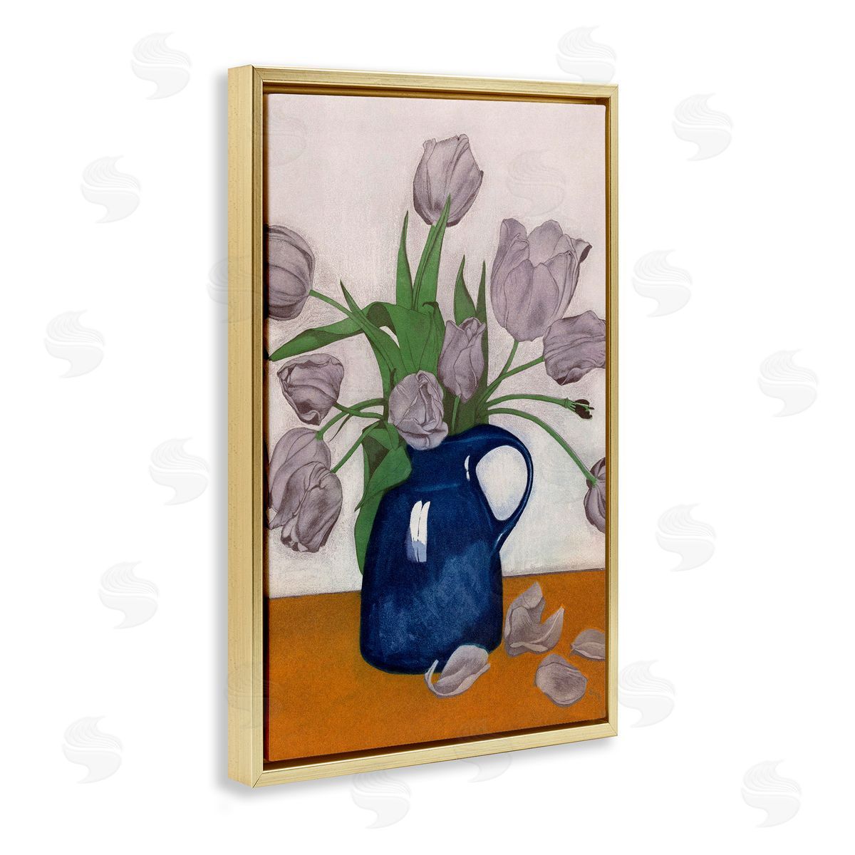 Falling Tulip Petals Vase Gold Floating Frame Canvas Wall Art, Home Decor by Incado