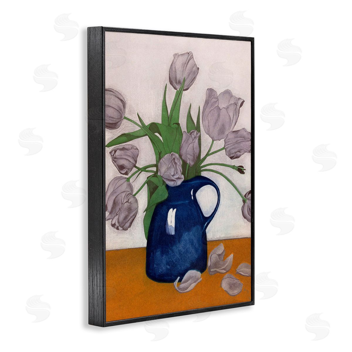 Falling Tulip Petals Vase Black Frame Print Wall Art, Home Decor by Incado