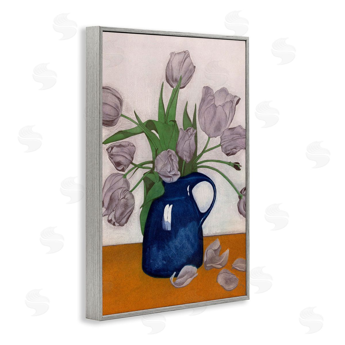 Falling Tulip Petals Vase Grey Frame Print Wall Art, Home Decor by Incado