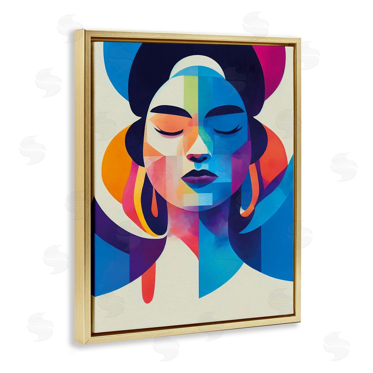 Bold Hue Woman's Face Gold Floating Frame Canvas Wall Art, Home Decor by Incado