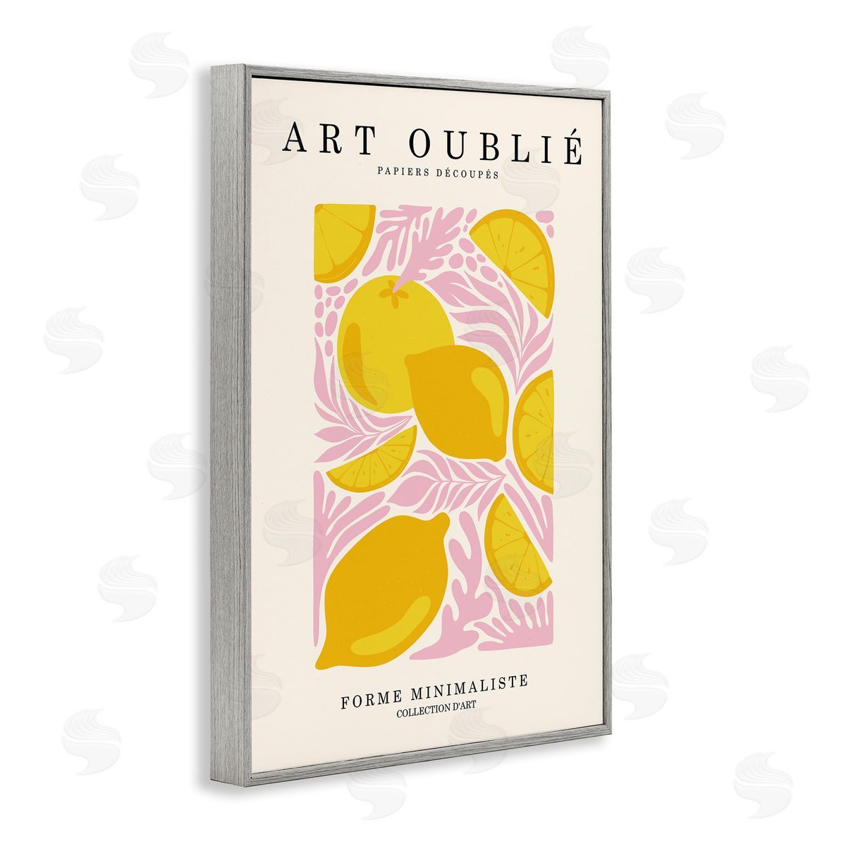Lemons on Pink Florals Grey Frame Print Wall Art, Home Decor by Incado