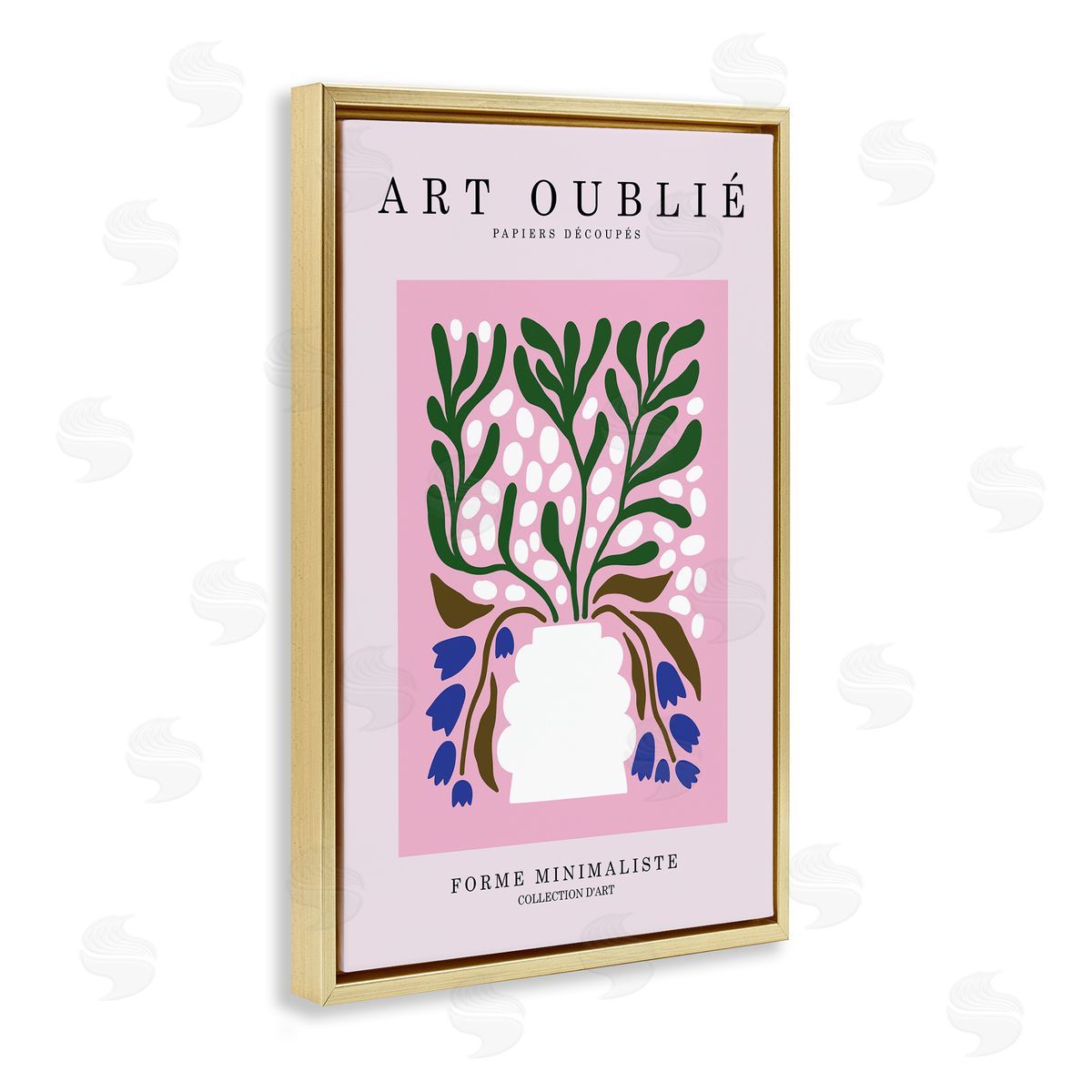 Dotted Midcentury Flower Vase Gold Floating Frame Canvas Wall Art, Home Decor by Incado