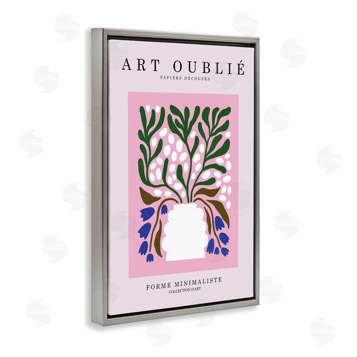 Dotted Midcentury Flower Vase Grey Floating Frame Canvas Wall Art, Home Decor by Incado