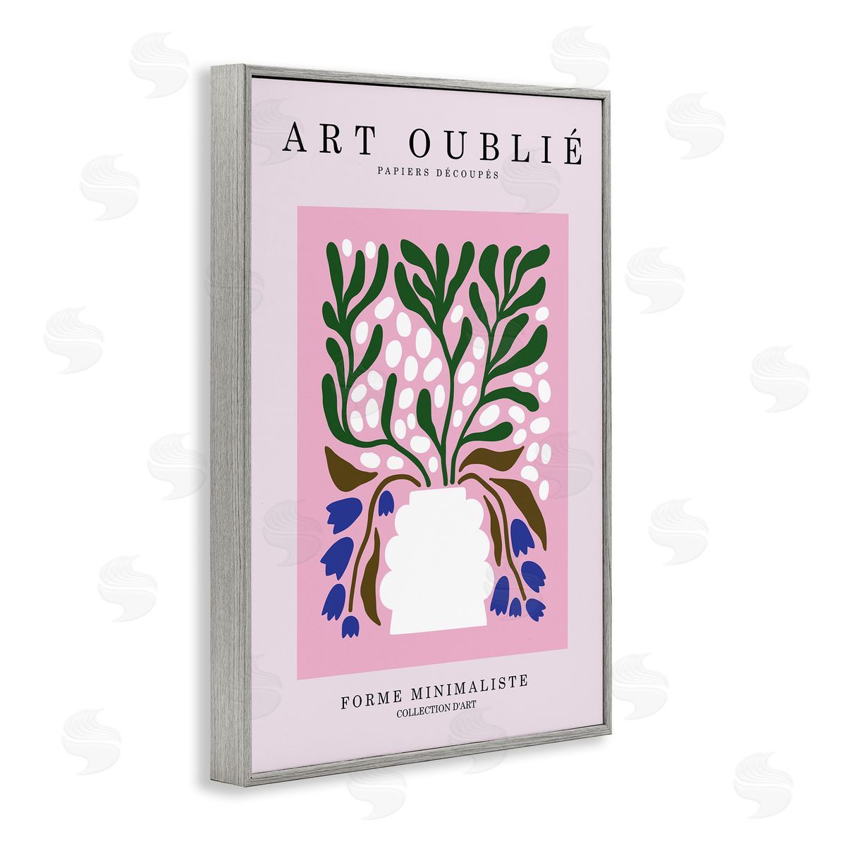 Dotted Midcentury Flower Vase Grey Frame Print Wall Art, Home Decor by Incado