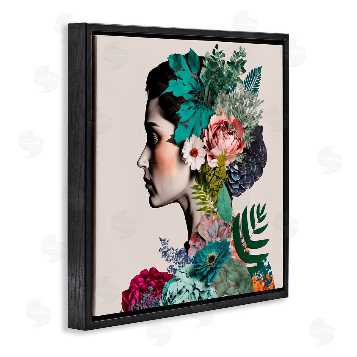Blooming Flowers Visage Black Floating Frame Canvas Wall Art, Home Decor by Incado