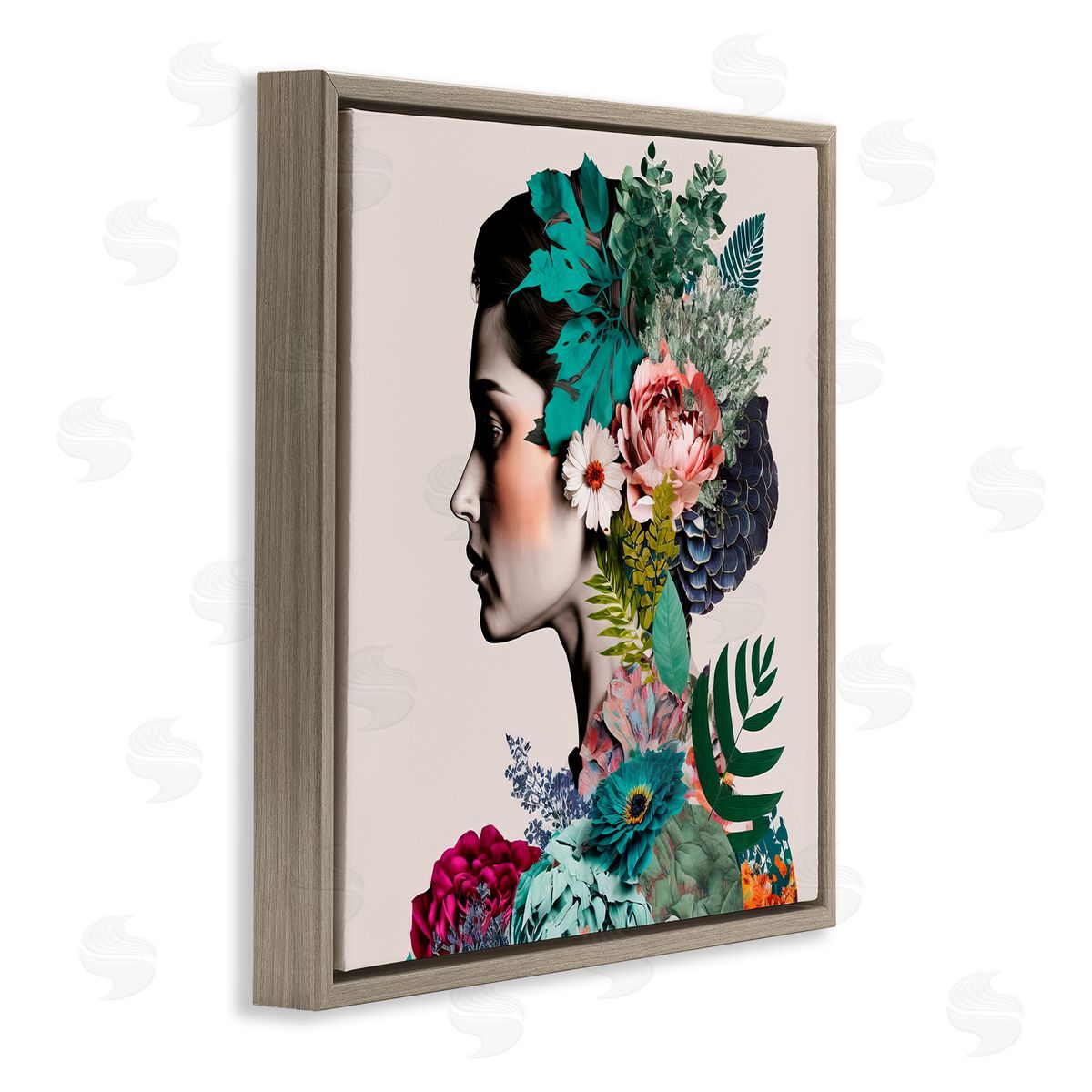 Blooming Flowers Visage Brown Floating Frame Canvas Wall Art, Home Decor by Incado