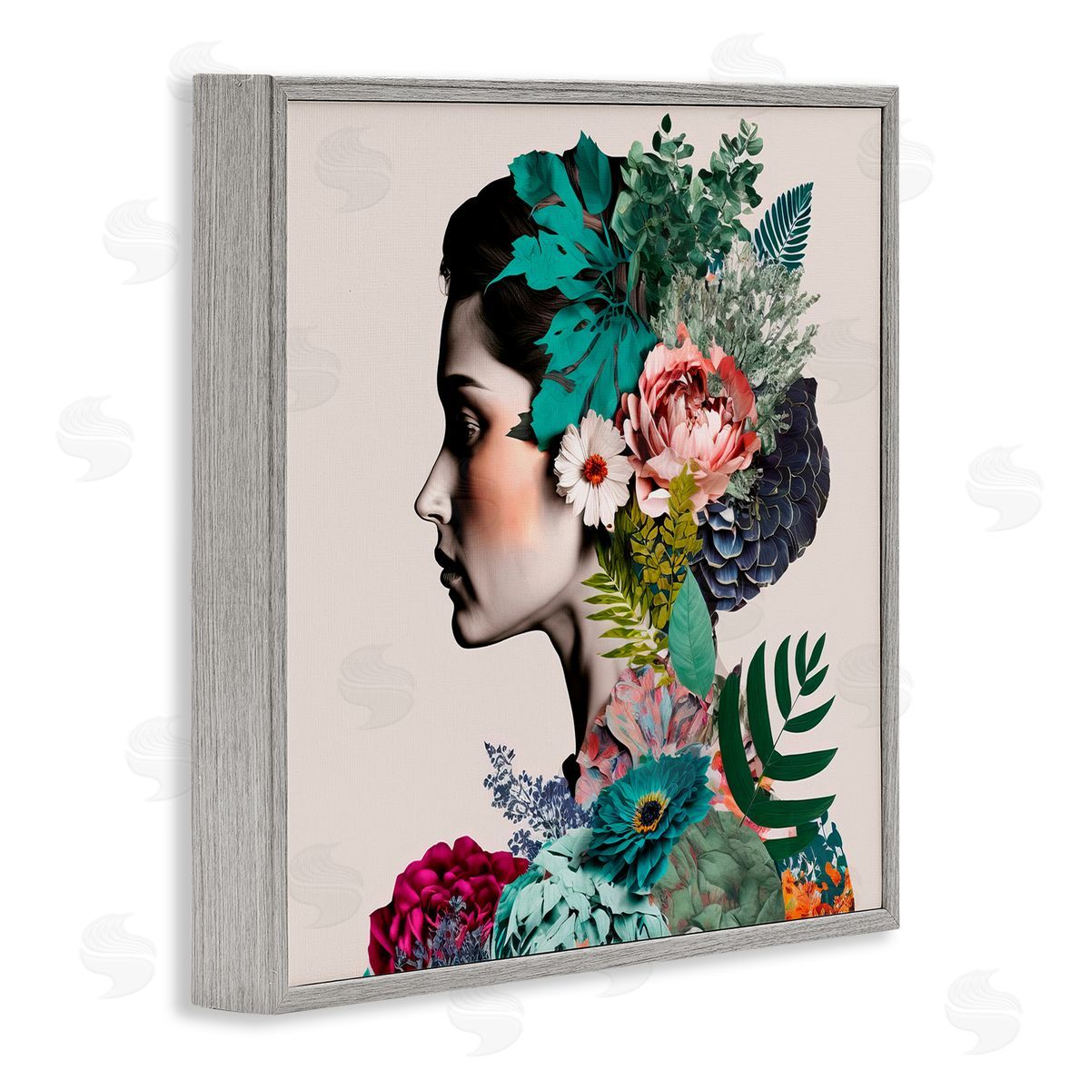 Blooming Flowers Visage Grey Frame Print Wall Art, Home Decor by Incado