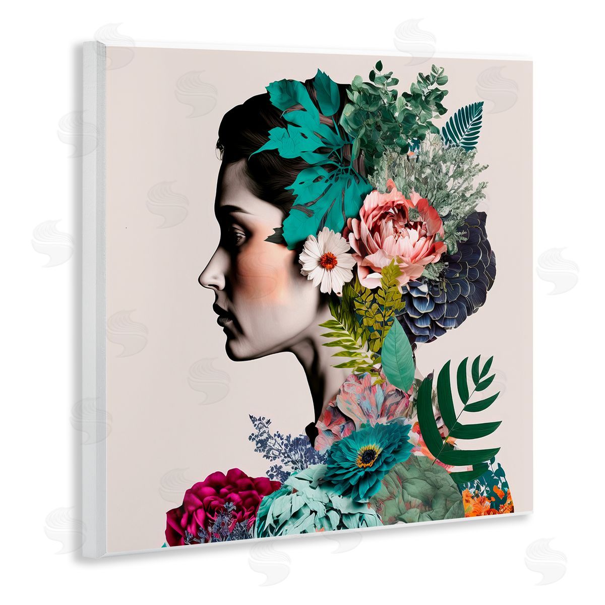 Blooming Flowers Visage Wood Plaque Wall Art, Home Decor by Incado