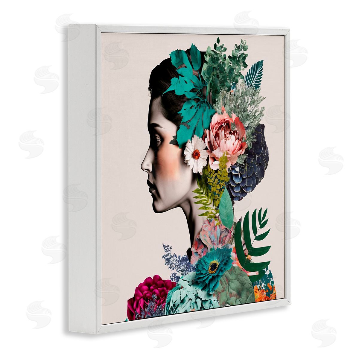 Blooming Flowers Visage White Frame Print Wall Art, Home Decor by Incado