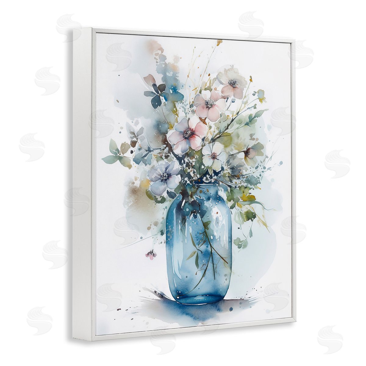 Cherry Blossoms Country Jar White Frame Print Wall Art, Home Decor by Incado
