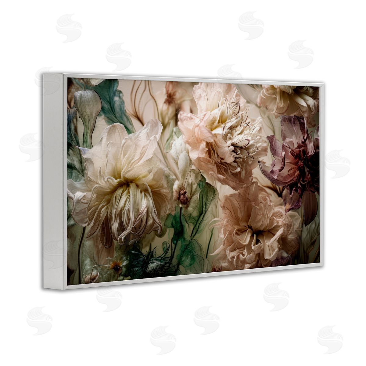 Blush Toned Flowers White Frame Print Wall Art, Home Decor by Incado