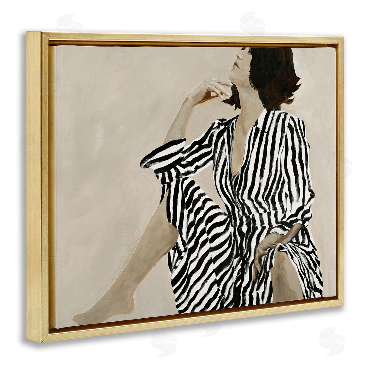 Stylish Woman in Thought Gold Floating Frame Canvas Wall Art, Home Decor by Design Fabrikken