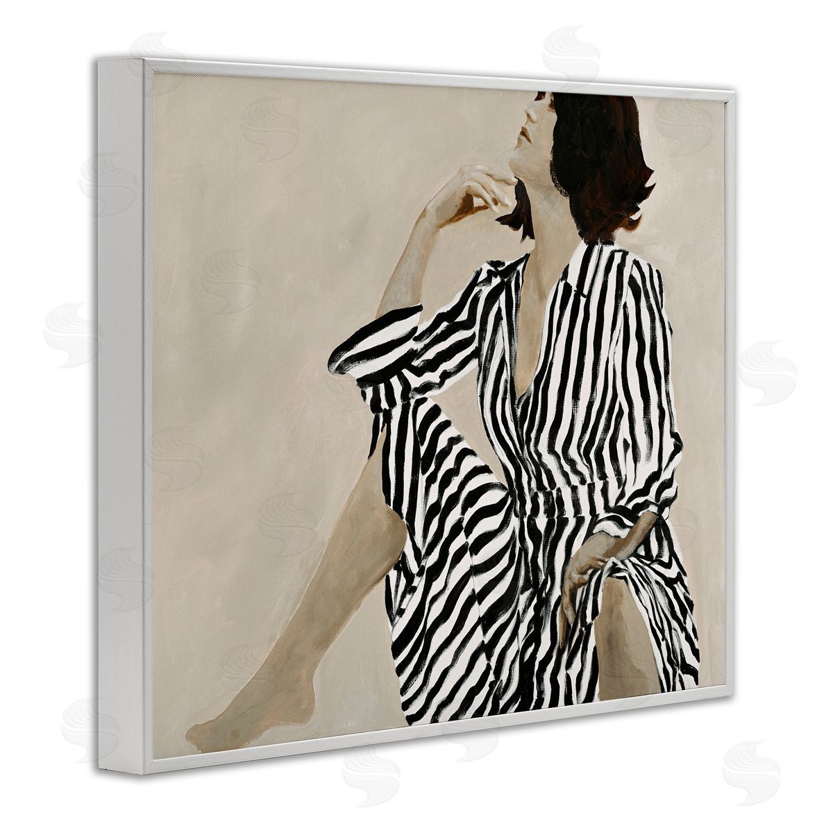 Stylish Woman in Thought White Frame Print Wall Art, Home Decor by Design Fabrikken