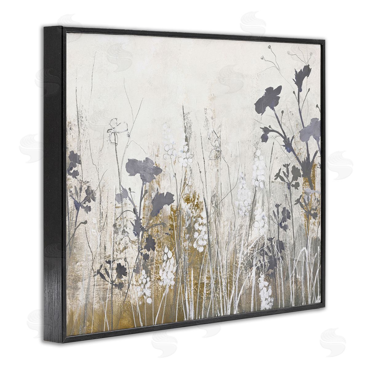 Grey Flower Silhouettes Black Frame Print Wall Art, Home Decor by Design Fabrikken