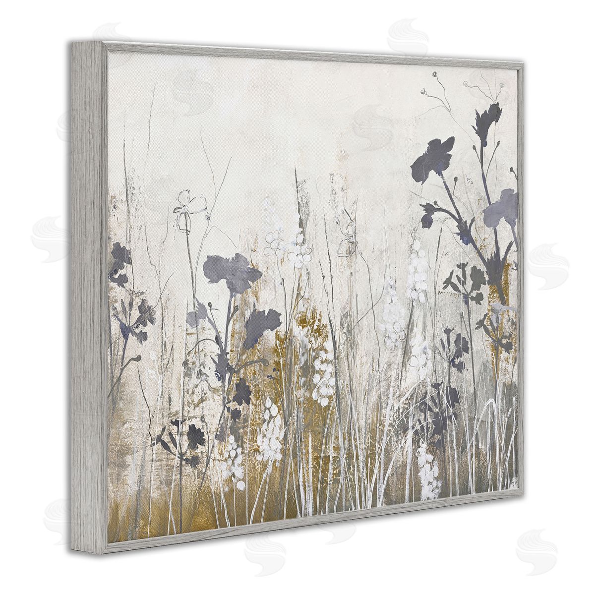Grey Flower Silhouettes Grey Frame Print Wall Art, Home Decor by Design Fabrikken