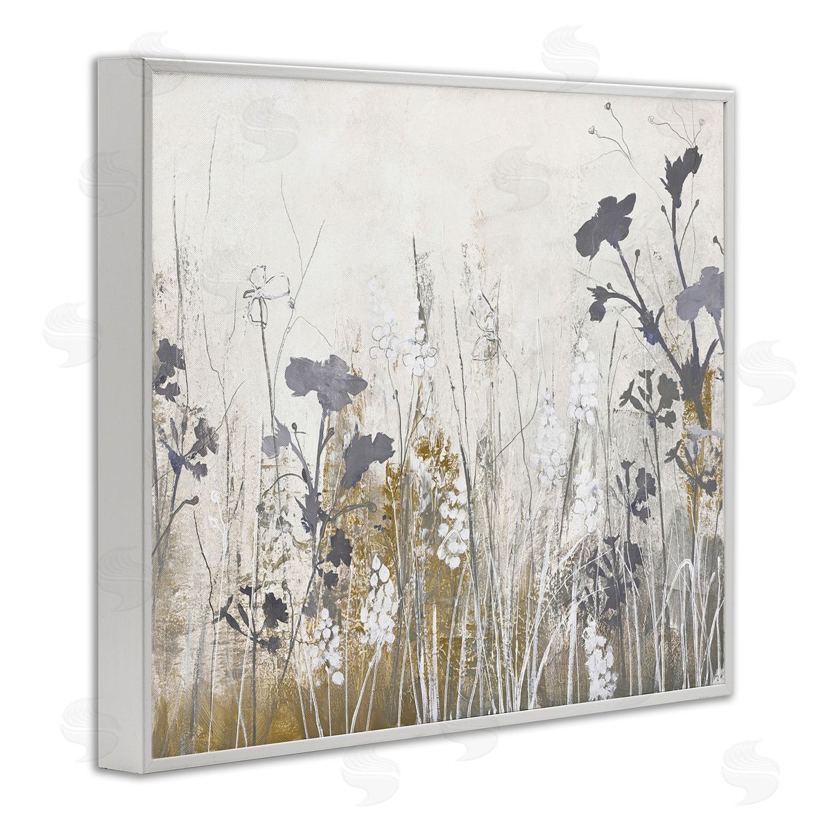 Grey Flower Silhouettes White Frame Print Wall Art, Home Decor by Design Fabrikken