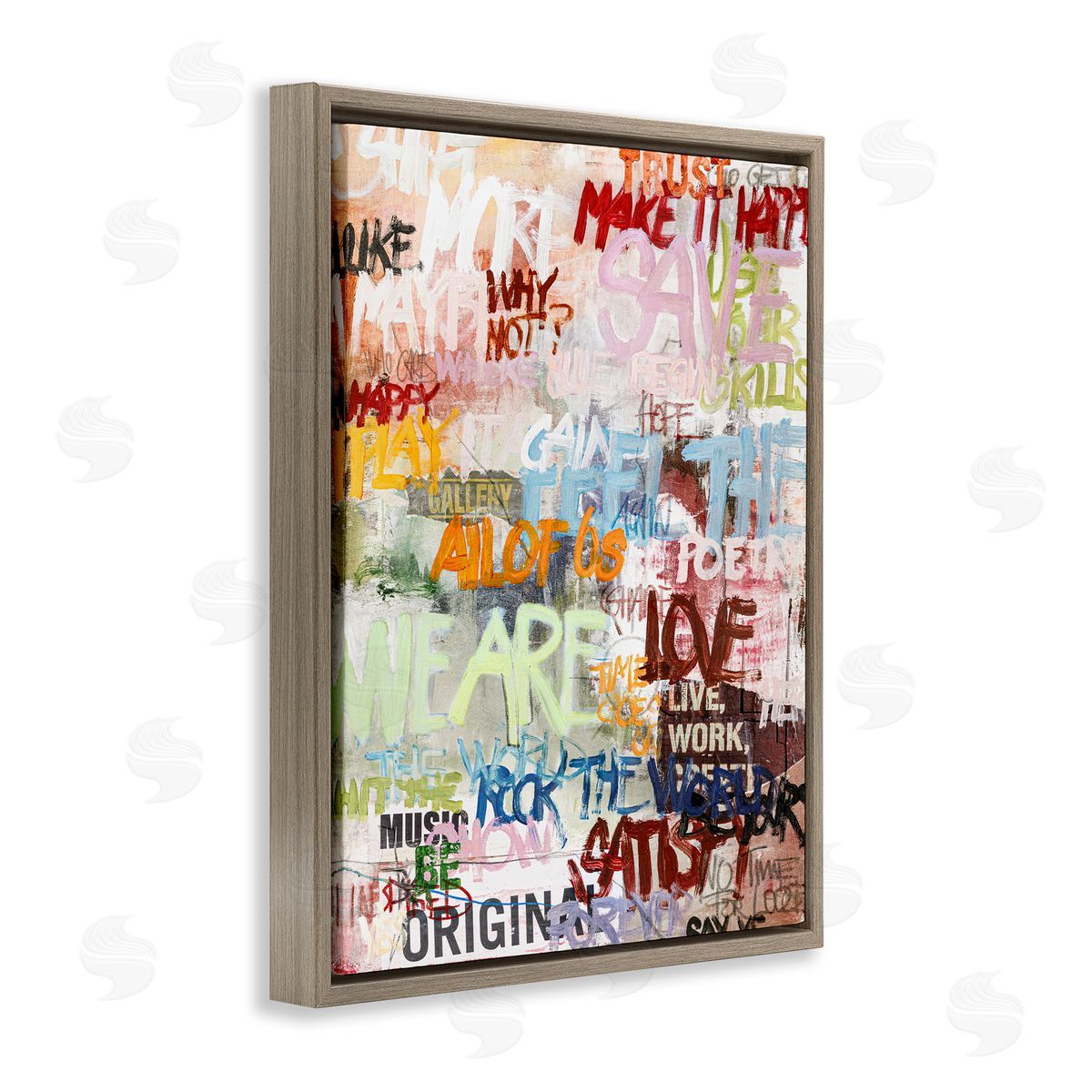 Modern Graffiti Phrases Brown Floating Frame Canvas Wall Art, Home Decor by Design Fabrikken