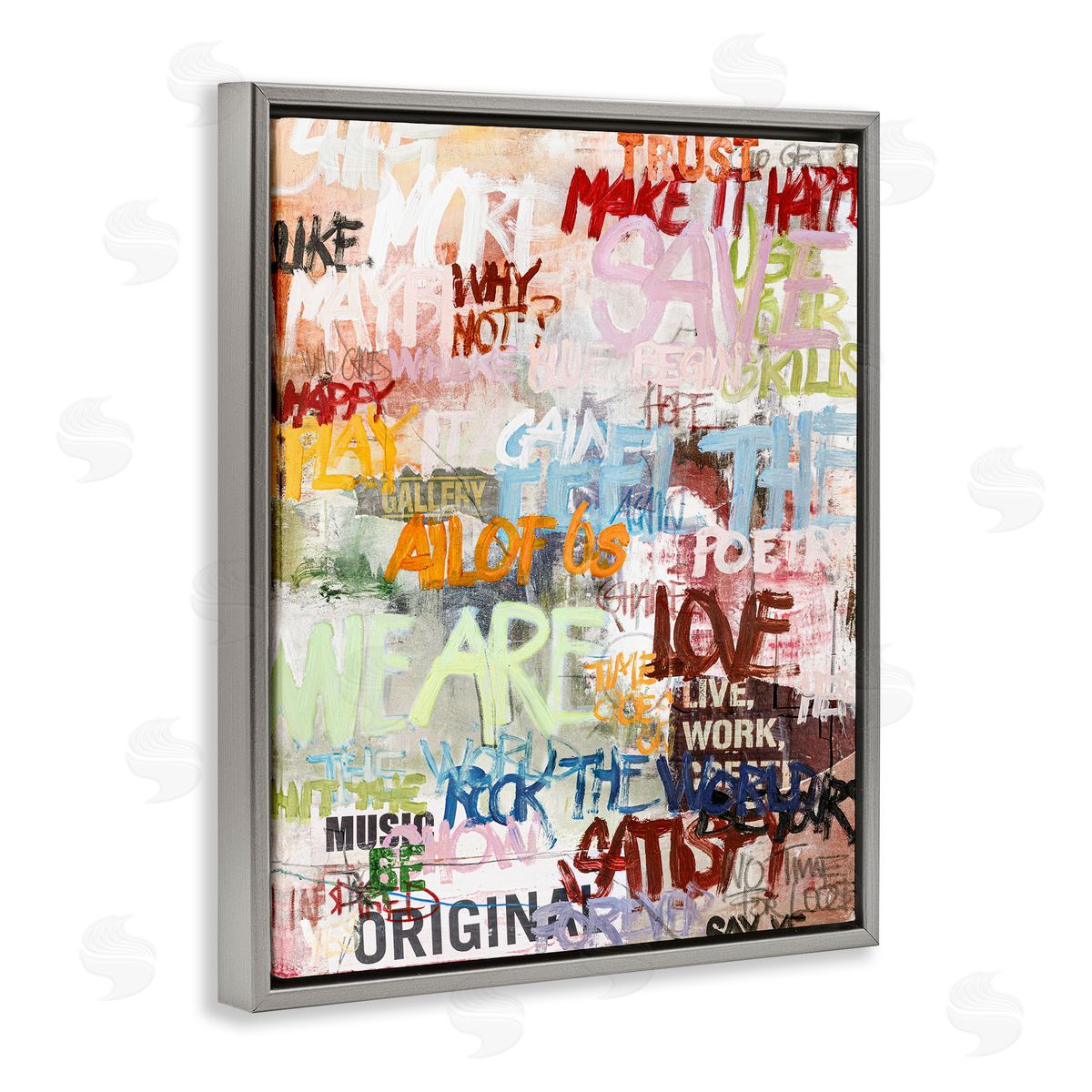 Modern Graffiti Phrases Grey Floating Frame Canvas Wall Art, Home Decor by Design Fabrikken