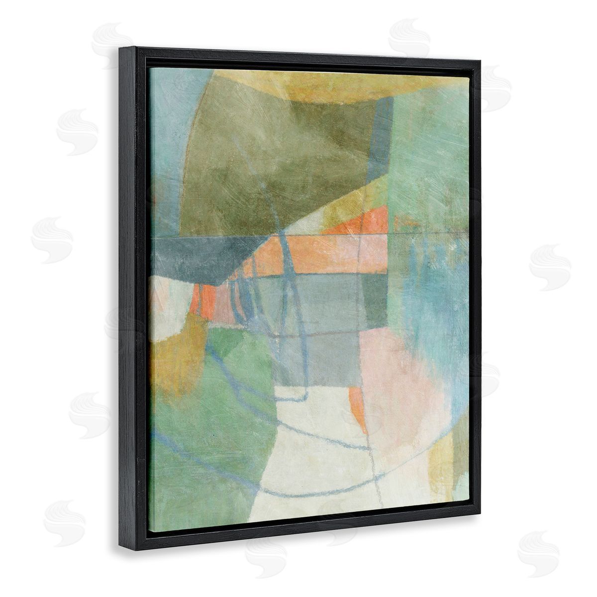 Pastel & Green Shapes Black Floating Frame Canvas Wall Art, Home Decor by Suzanne Nicoll