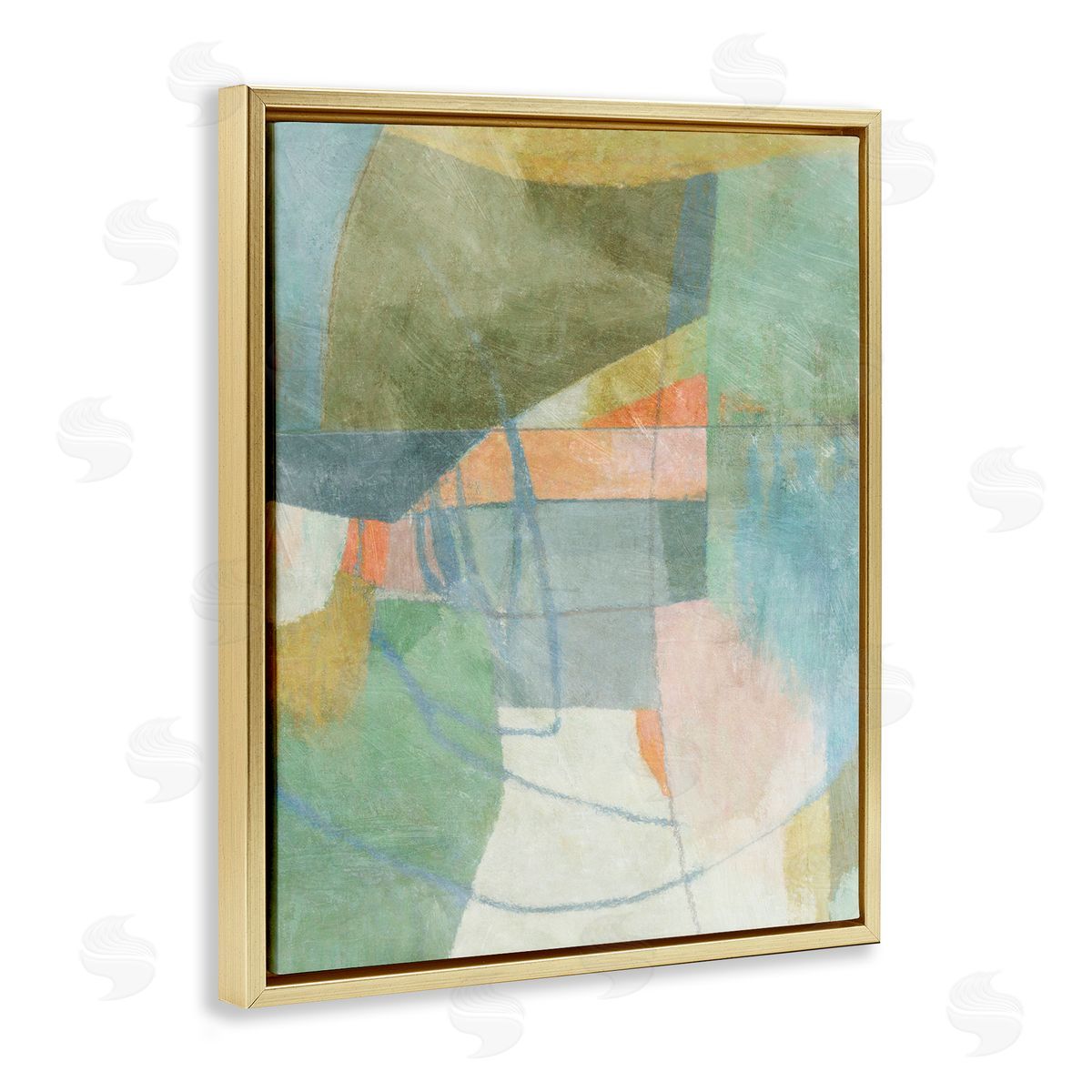 Pastel & Green Shapes Gold Floating Frame Canvas Wall Art, Home Decor by Suzanne Nicoll