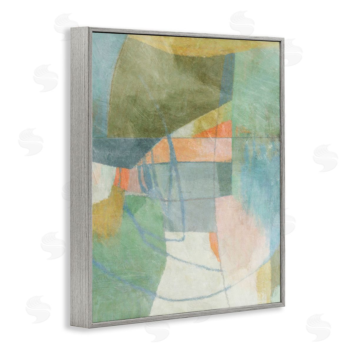 Pastel & Green Shapes Grey Frame Print Wall Art, Home Decor by Suzanne Nicoll