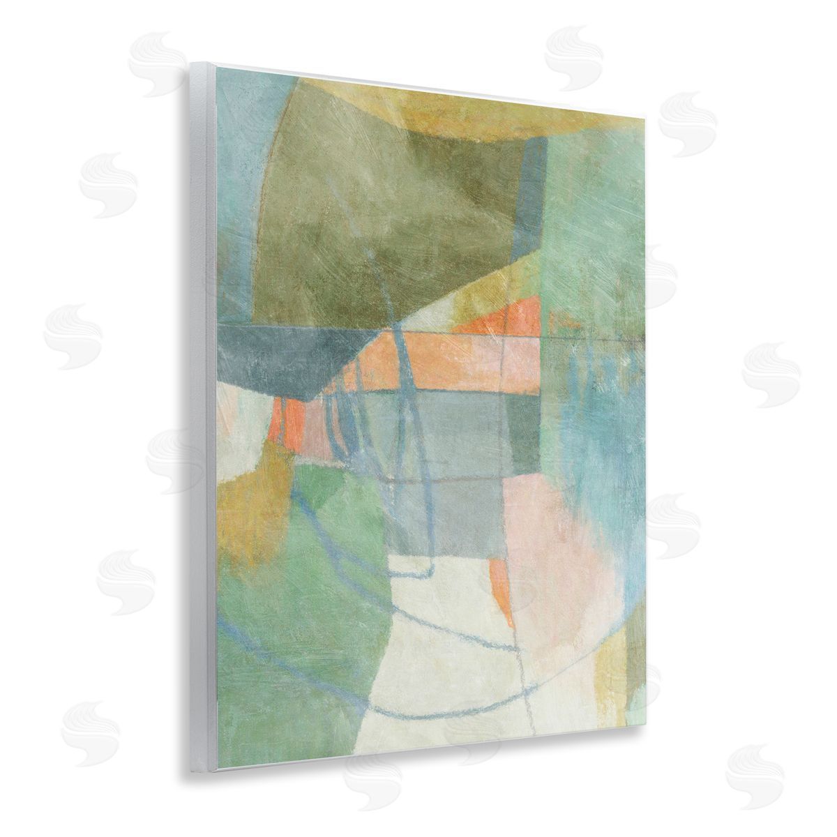 Pastel & Green Shapes Wood Plaque Wall Art, Home Decor by Suzanne Nicoll