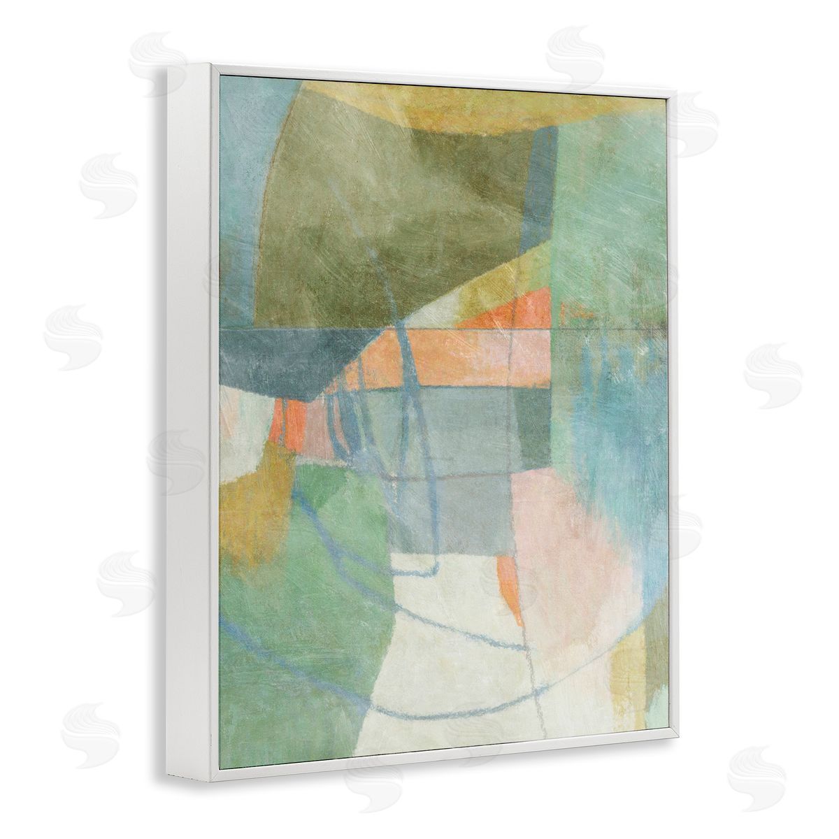 Pastel & Green Shapes White Frame Print Wall Art, Home Decor by Suzanne Nicoll