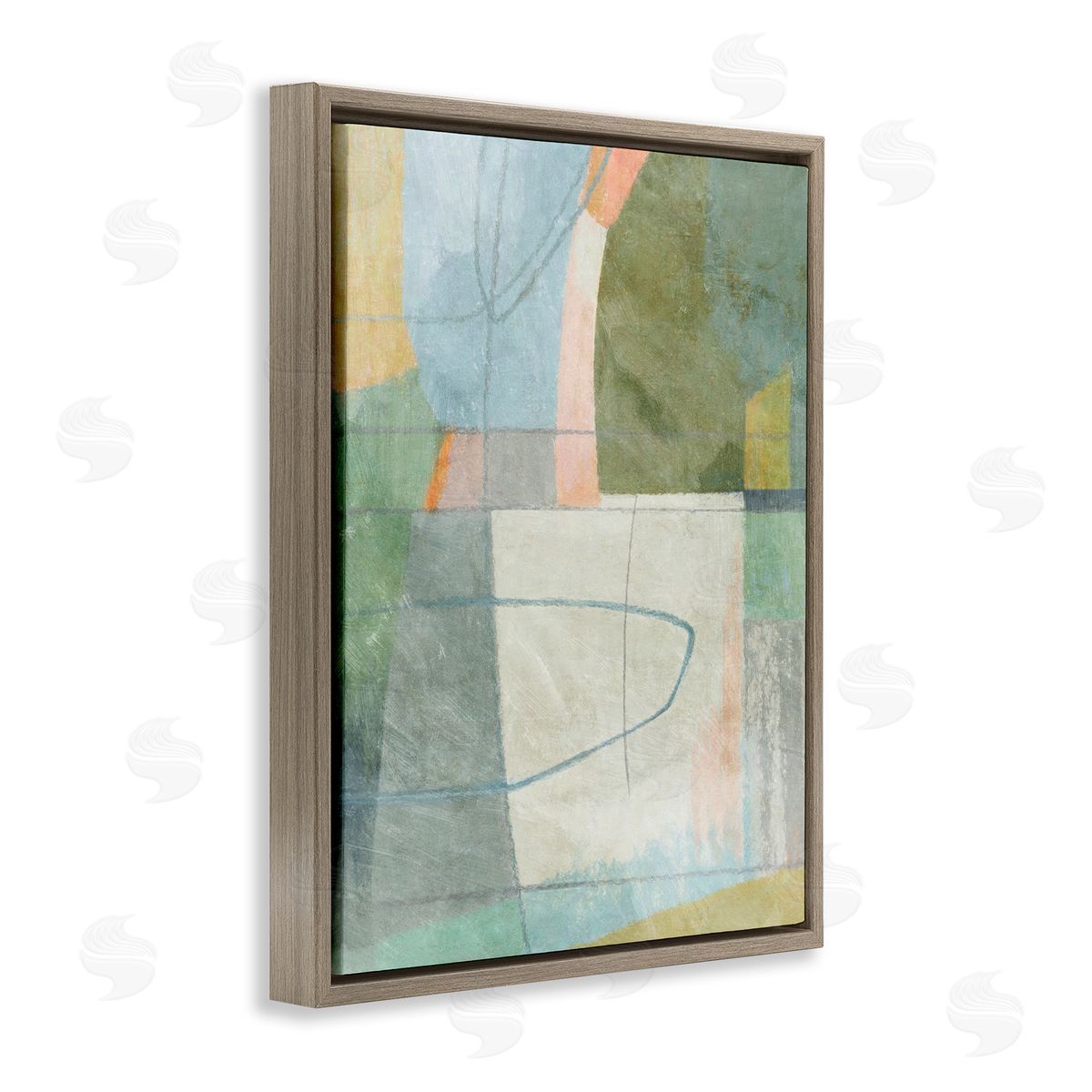 Scribble on Shapes Brown Floating Frame Canvas Wall Art, Home Decor by Suzanne Nicoll