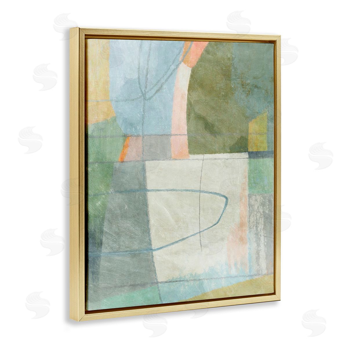 Scribble on Shapes Gold Floating Frame Canvas Wall Art, Home Decor by Suzanne Nicoll