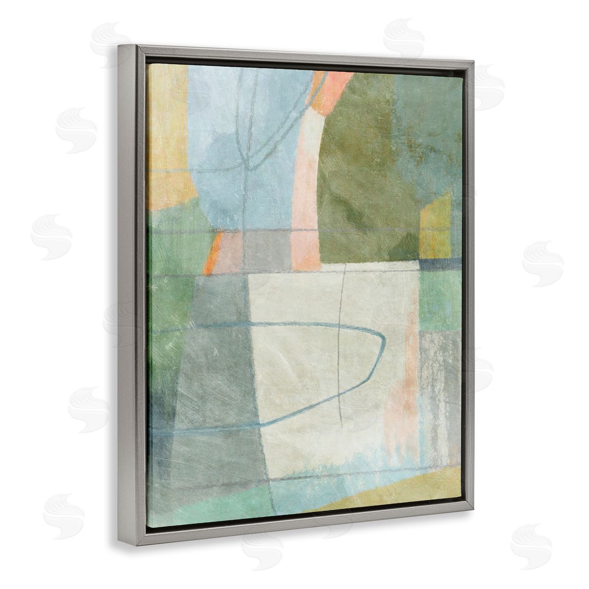 Scribble on Shapes Grey Floating Frame Canvas Wall Art, Home Decor by Suzanne Nicoll