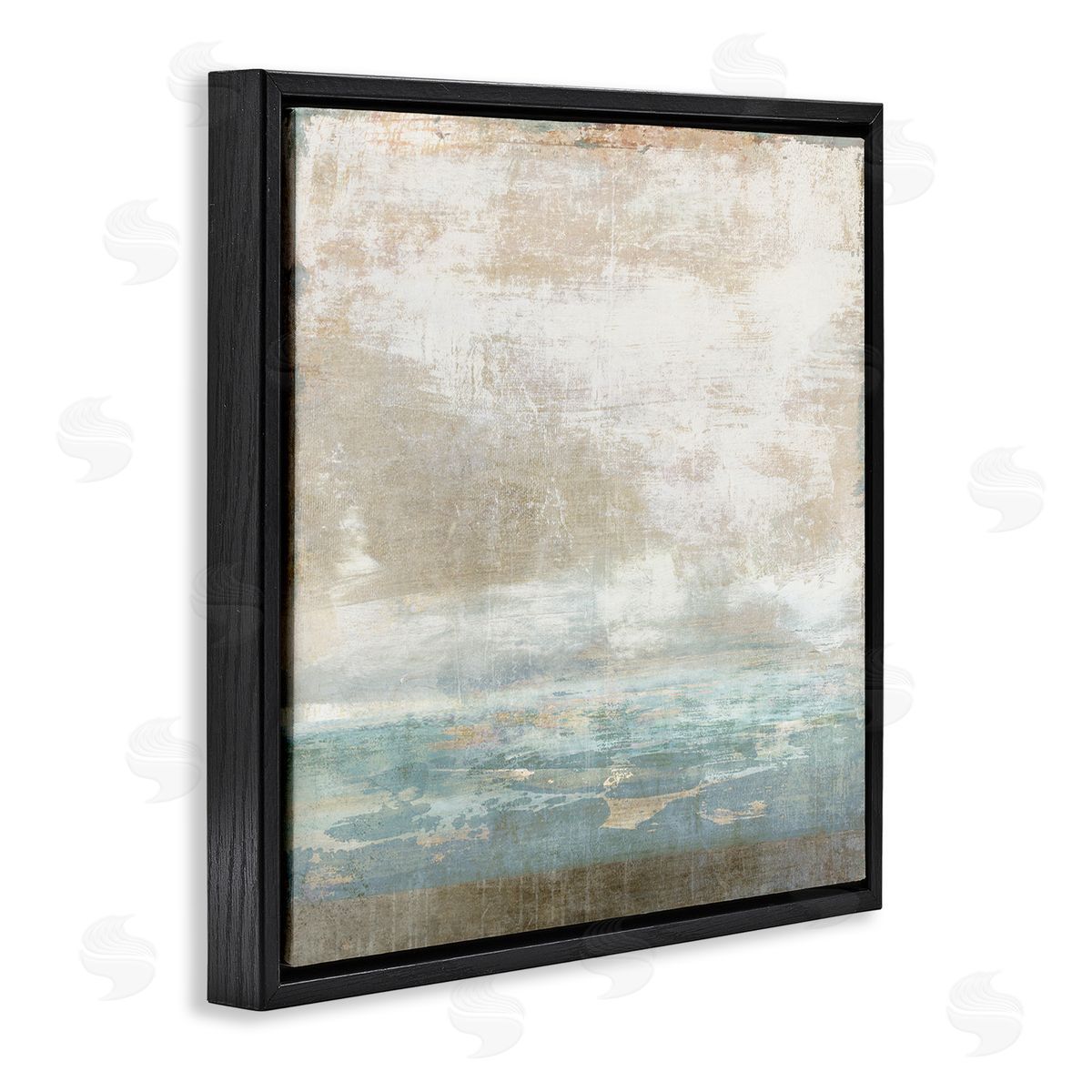 Rustic Blue Beige Ombre Black Floating Frame Canvas Wall Art, Home Decor by Suzanne Nicoll