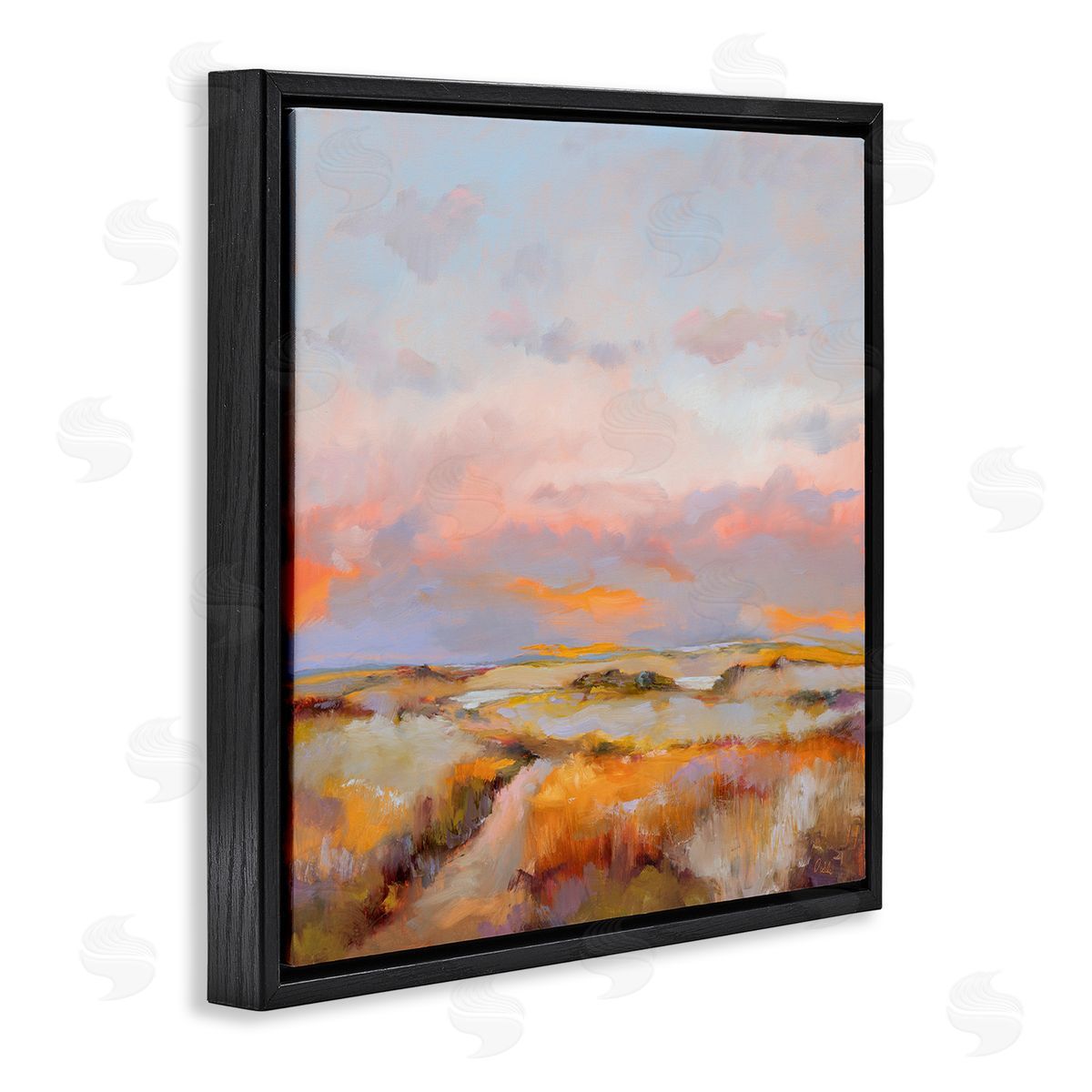 Bright Sun Bleached Meadow Black Floating Frame Canvas Wall Art, Home Decor by Odile