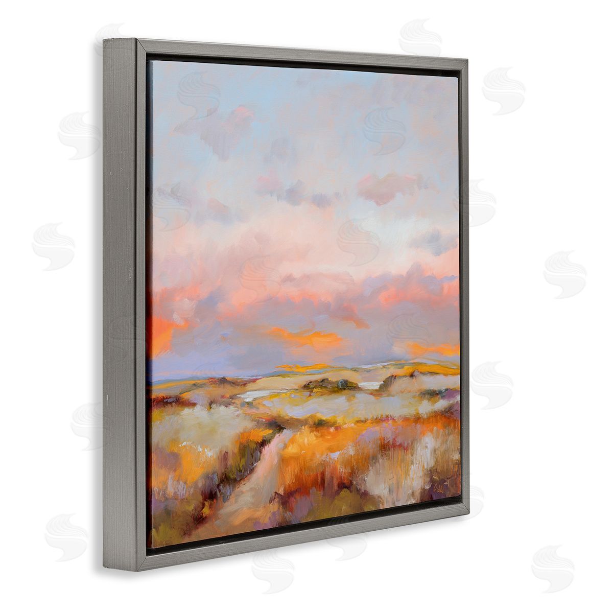 Bright Sun Bleached Meadow Grey Floating Frame Canvas Wall Art, Home Decor by Odile