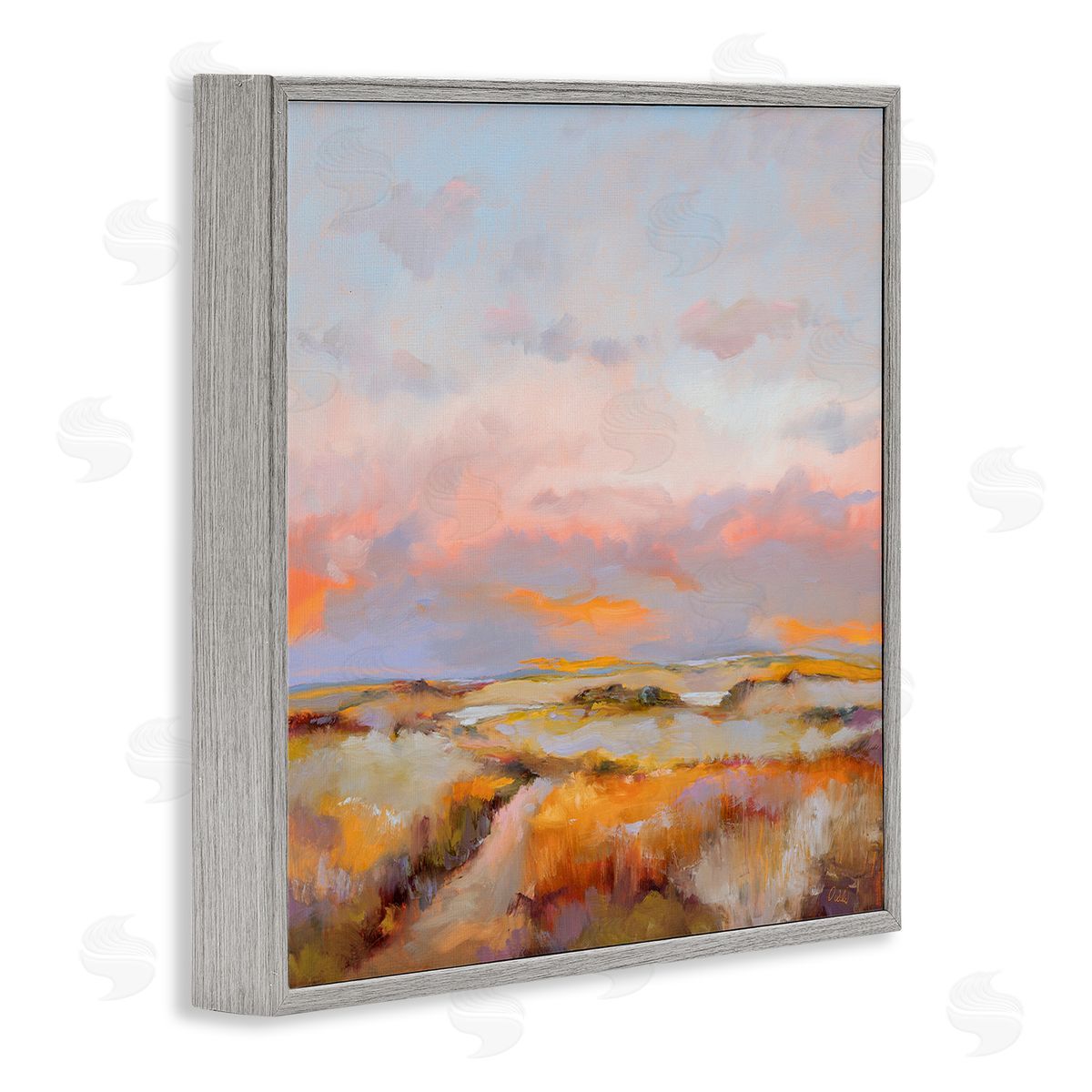 Bright Sun Bleached Meadow Grey Frame Print Wall Art, Home Decor by Odile