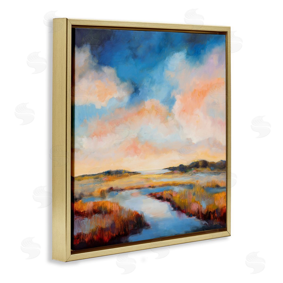 Sun Bleached Stream Gold Floating Frame Canvas Wall Art, Home Decor by Odile