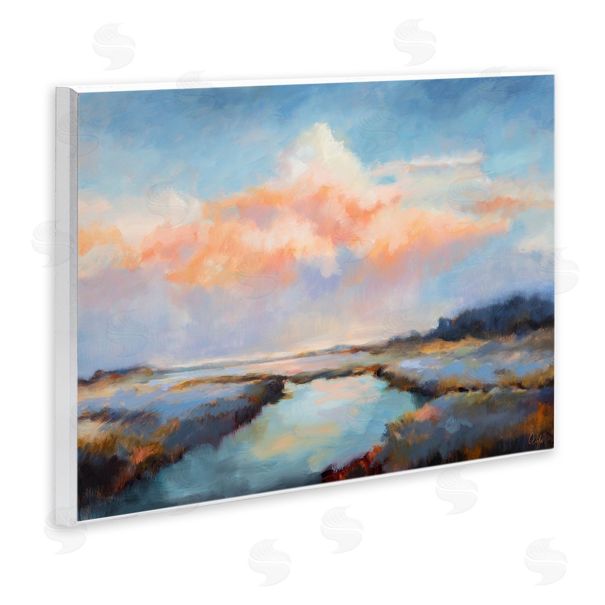 River with Pastel Clouds Wood Plaque Wall Art, Home Decor by Odile