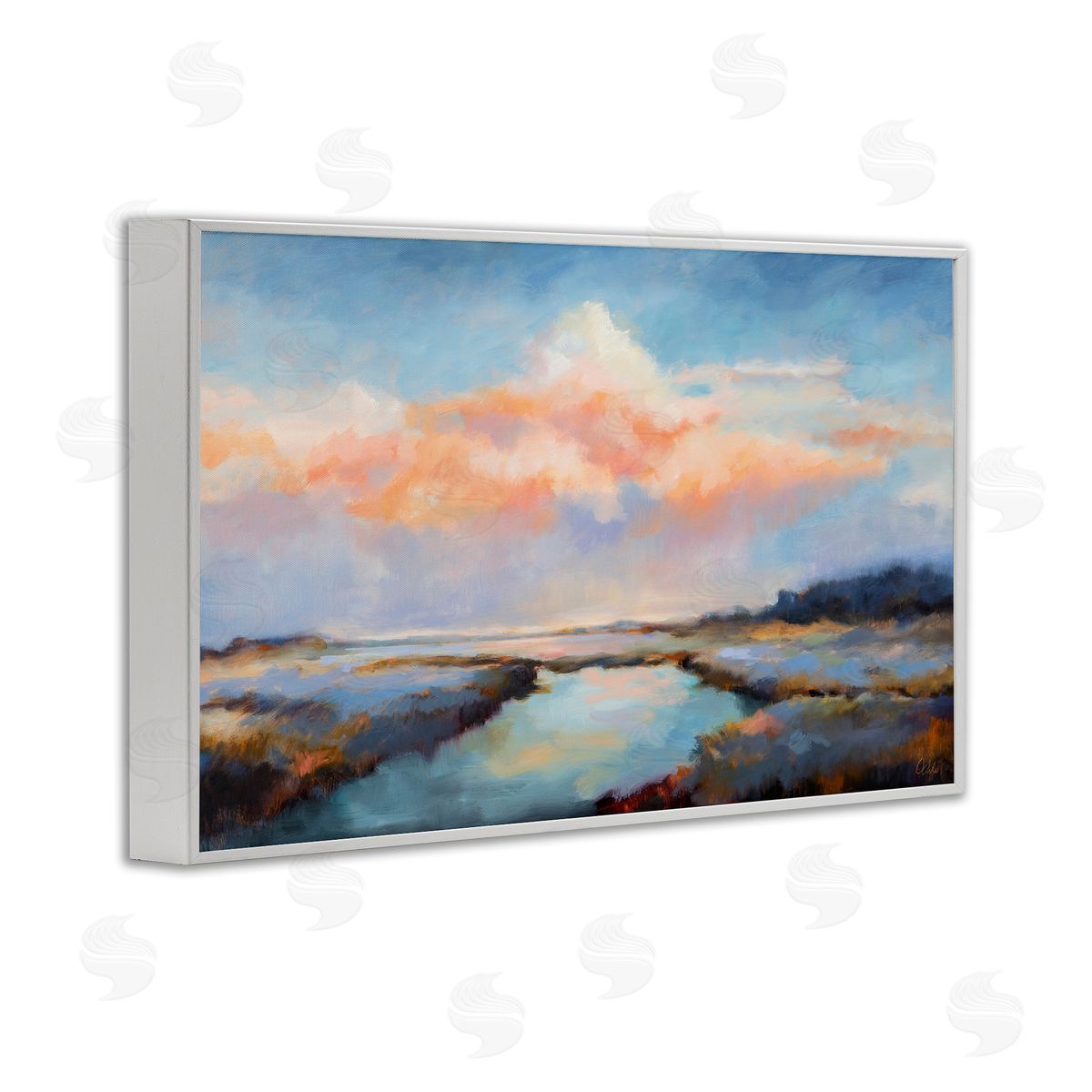 River with Pastel Clouds White Frame Print Wall Art, Home Decor by Odile