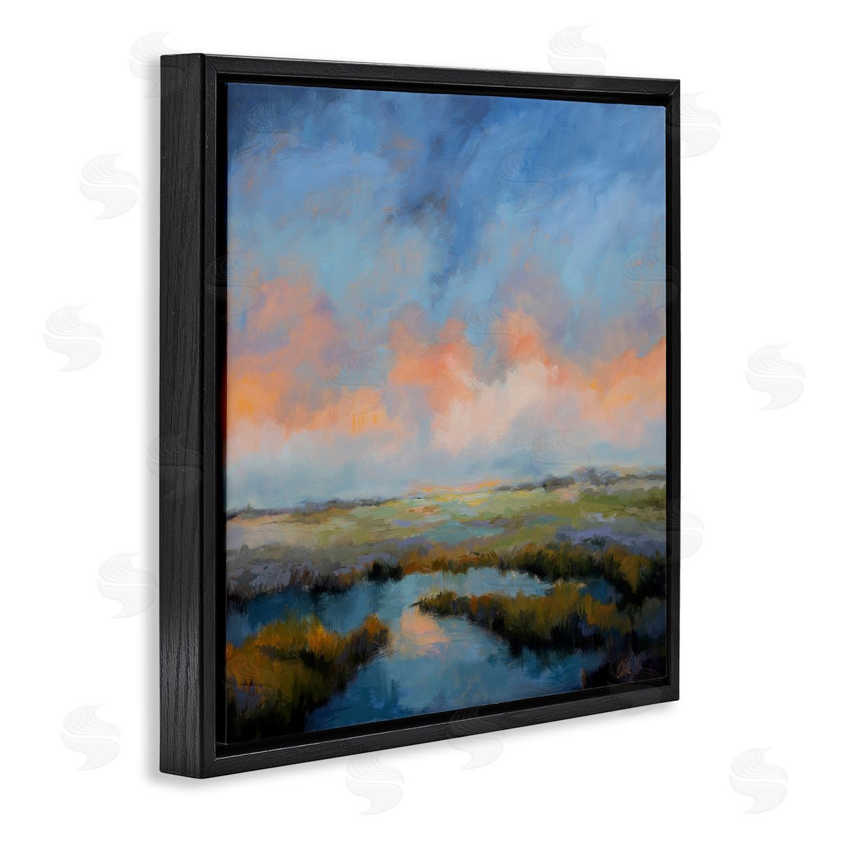 Pastel Cloud Reflection Black Floating Frame Canvas Wall Art, Home Decor by Odile