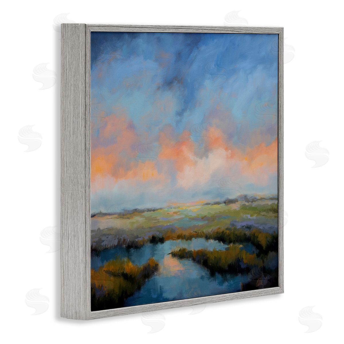Pastel Cloud Reflection Grey Frame Print Wall Art, Home Decor by Odile