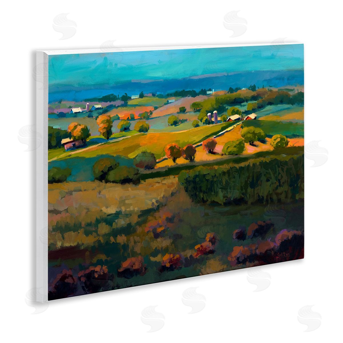 Countryside Farms Landscape Wood Plaque Wall Art, Home Decor by Sri Rao