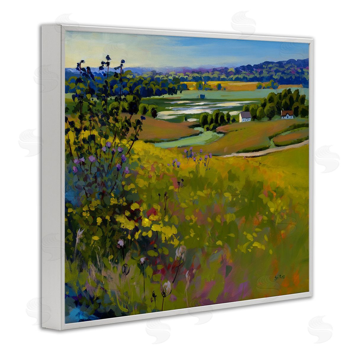 Country Cottages View White Frame Print Wall Art, Home Decor by Sri Rao