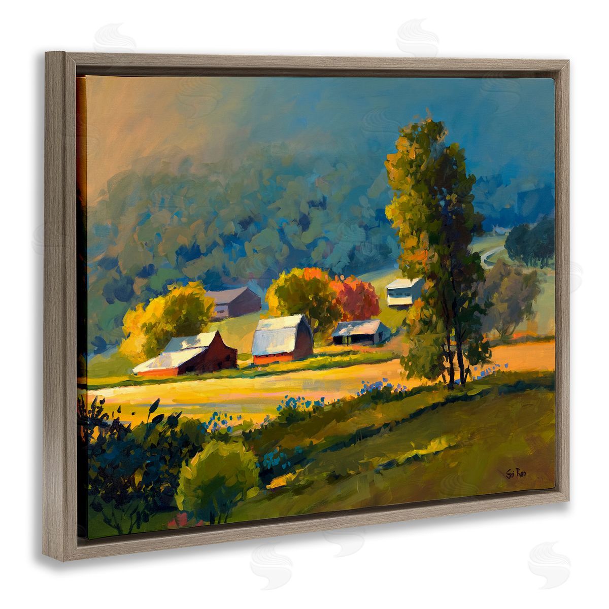 Early Fall Farmland Brown Floating Frame Canvas Wall Art, Home Decor by Sri Rao