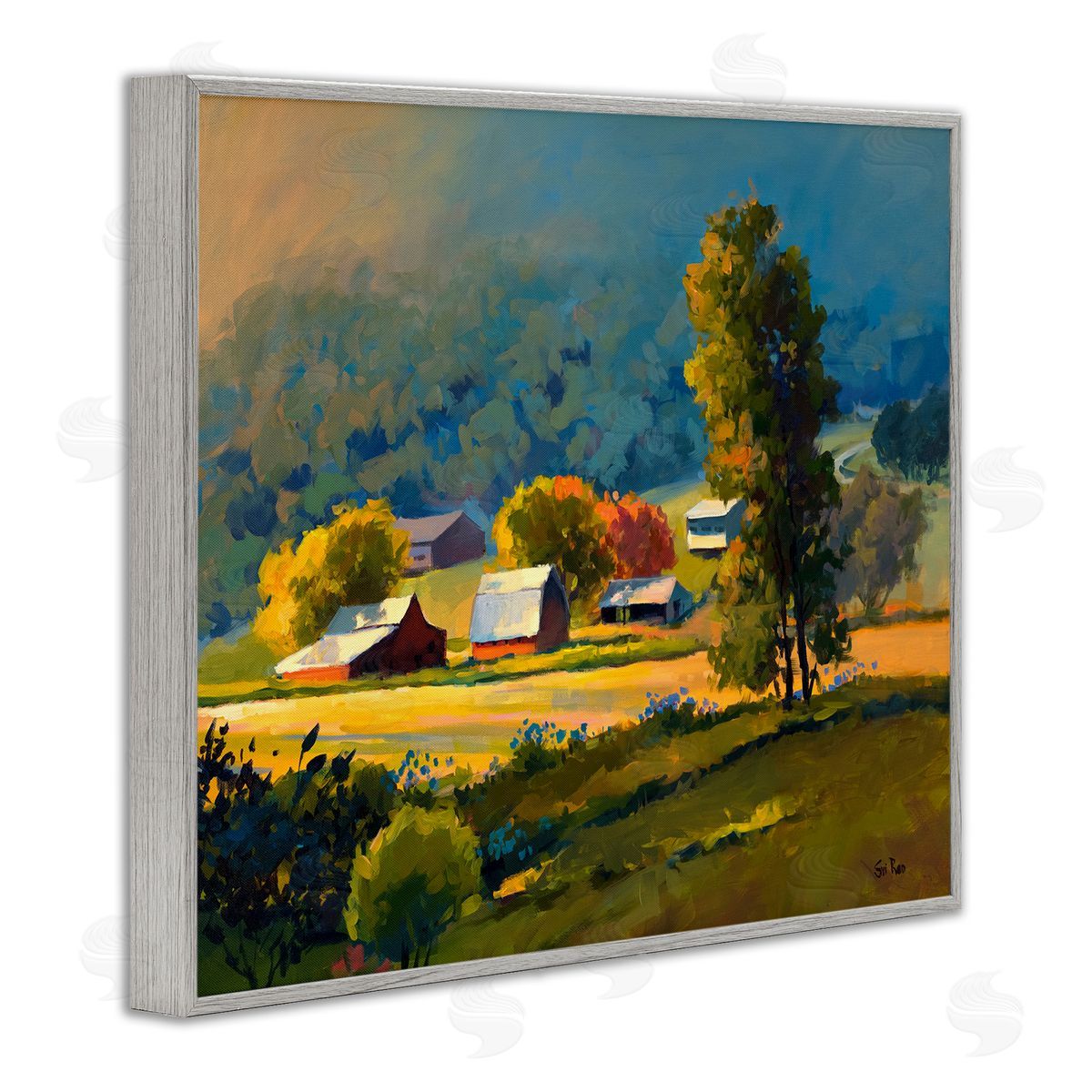 Early Fall Farmland Grey Frame Print Wall Art, Home Decor by Sri Rao