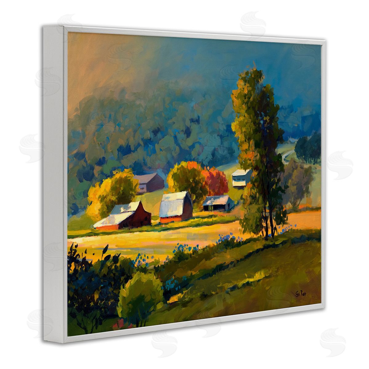 Early Fall Farmland White Frame Print Wall Art, Home Decor by Sri Rao