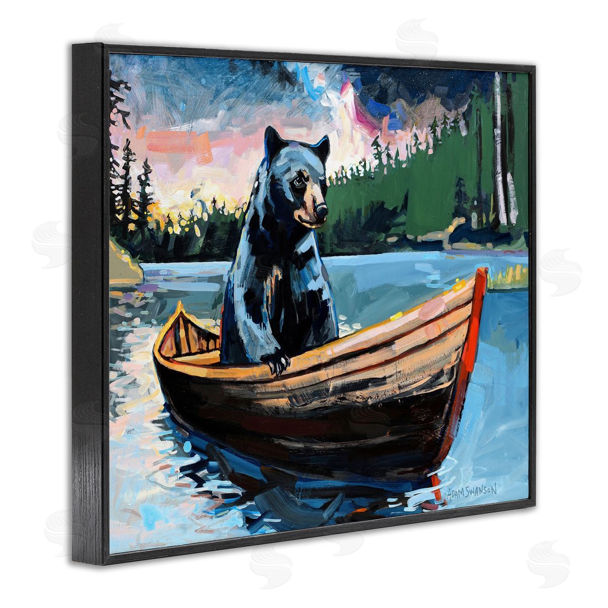 Boating Black Bear Black Frame Print Wall Art, Home Decor by Adam Swanson