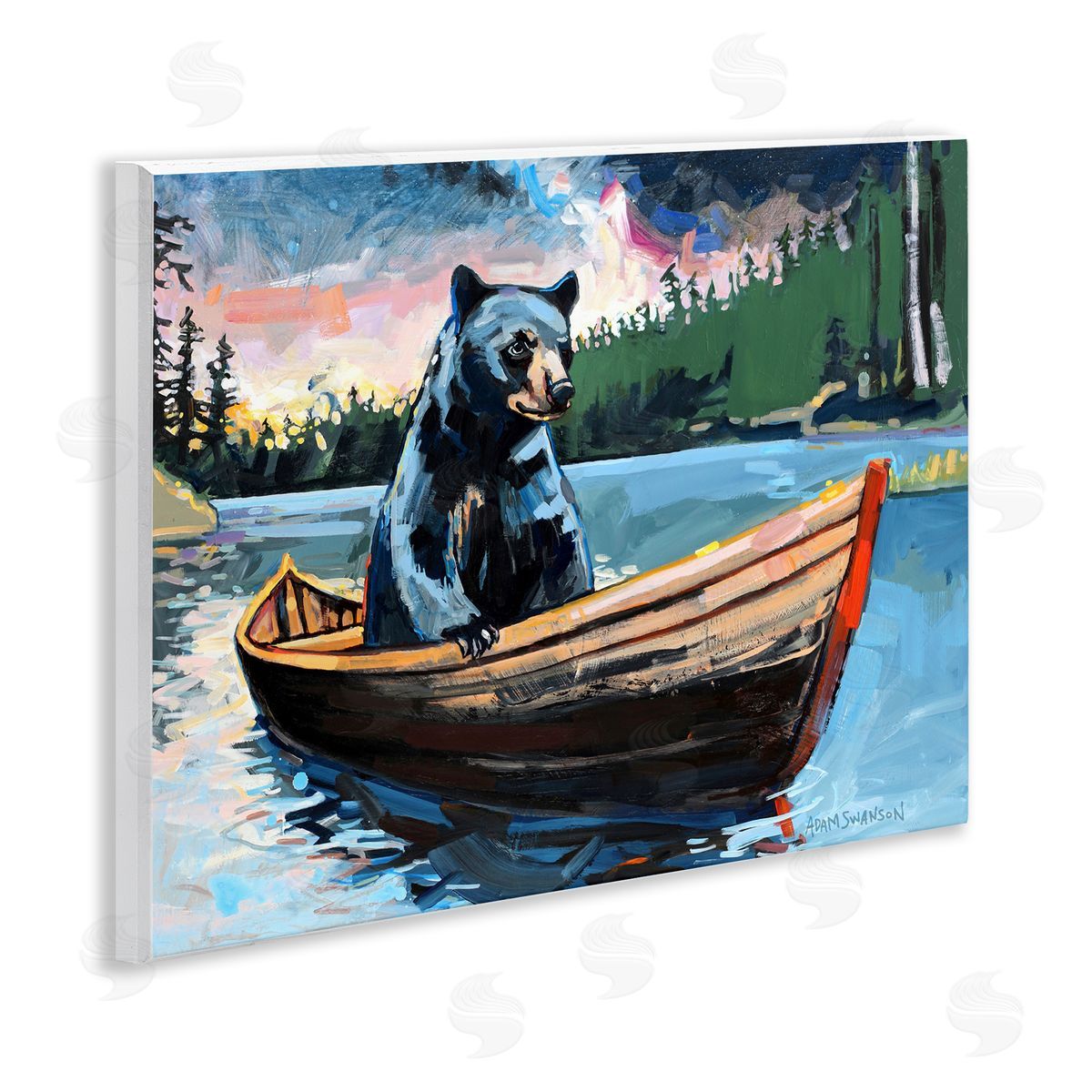 Boating Black Bear Wood Plaque Wall Art, Home Decor by Adam Swanson