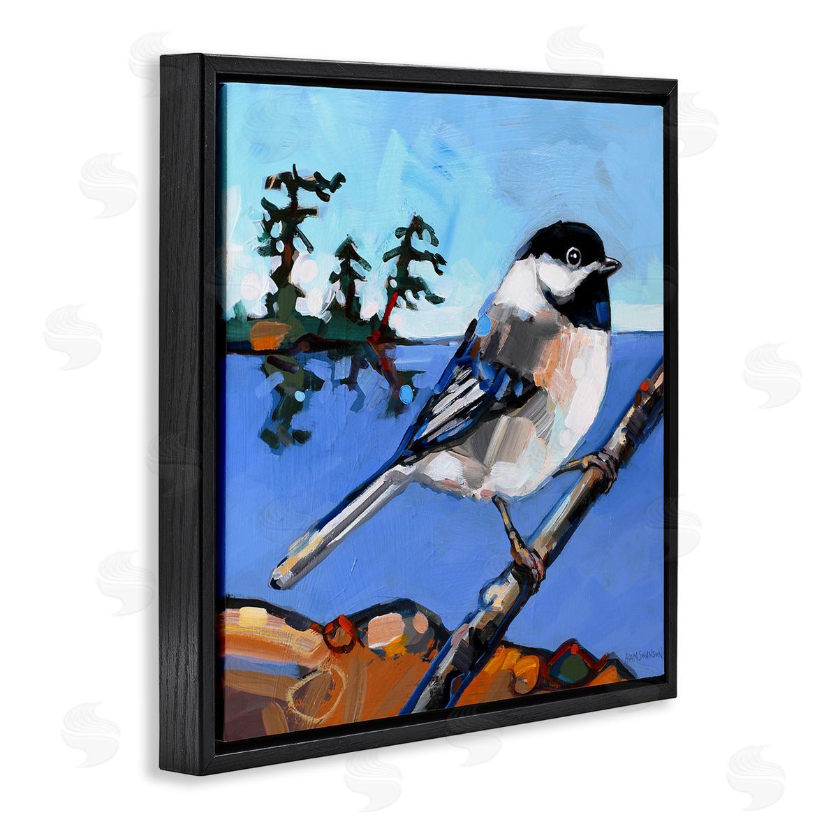 Swallow Bird Perched Black Floating Frame Canvas Wall Art, Home Decor by Adam Swanson
