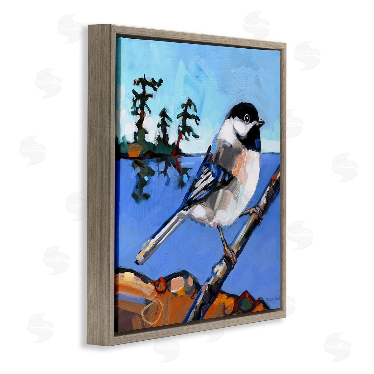 Swallow Bird Perched Brown Floating Frame Canvas Wall Art, Home Decor by Adam Swanson