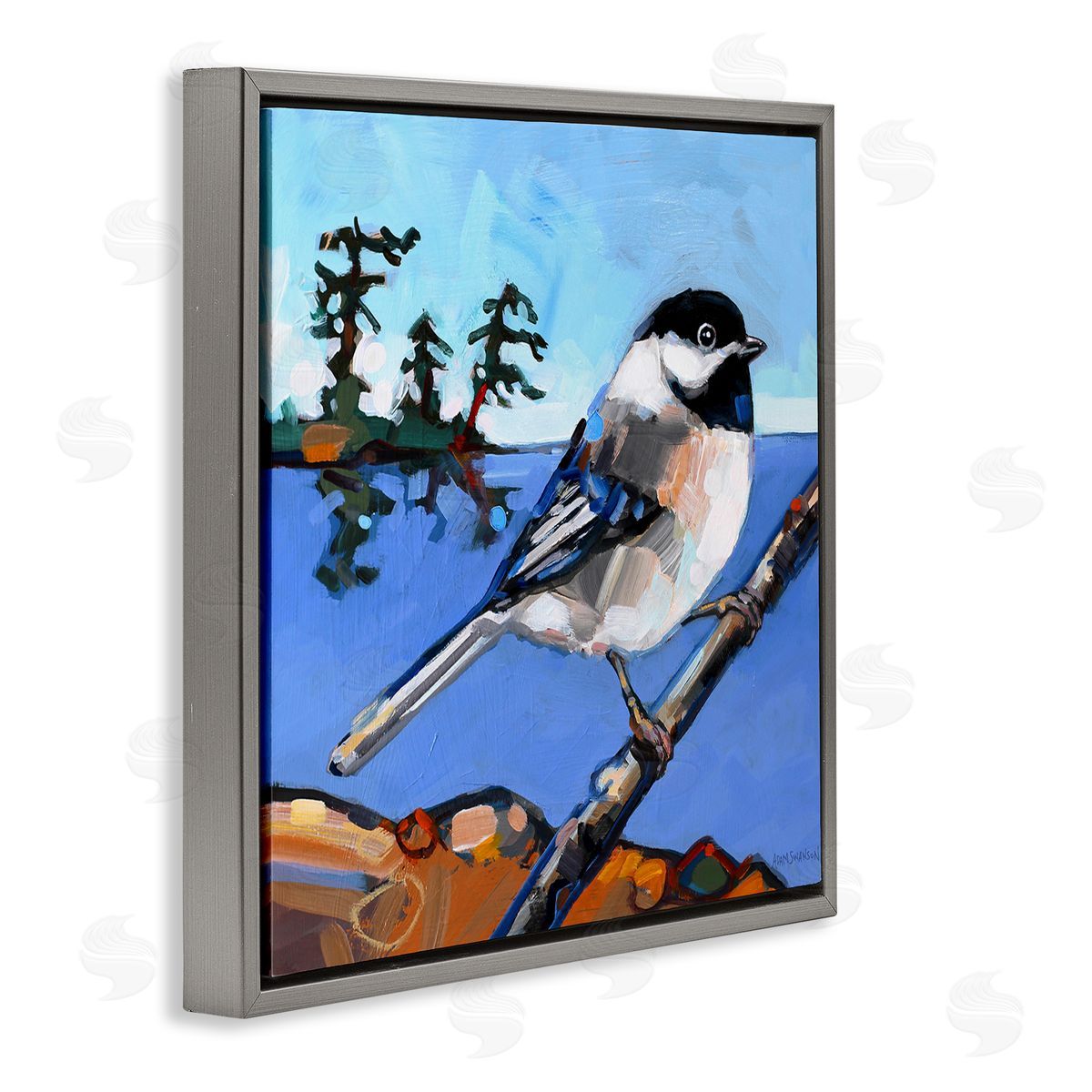 Swallow Bird Perched Grey Floating Frame Canvas Wall Art, Home Decor by Adam Swanson
